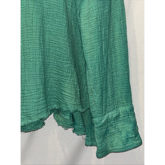 We The Free Medium Cardiff Cotton Gauze Shirt Green Oversized Lagenlook Raw Hem - Picture 4 of 12